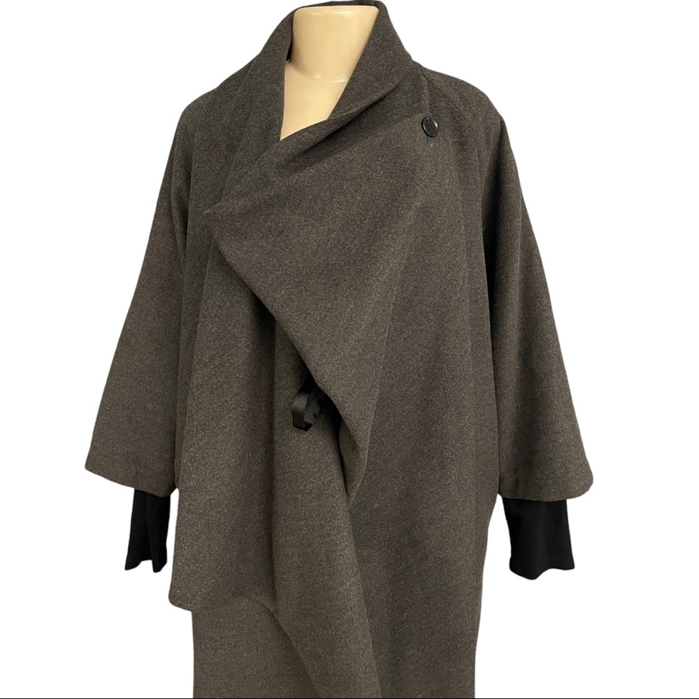 Calvin Klein Double Breasted Drape Cape Coat Envelope Collar Grey Sleeved Jacket - Picture 4 of 15